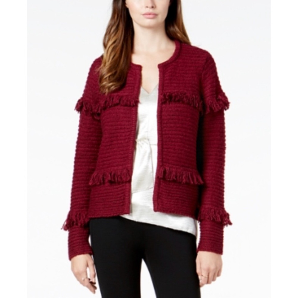 kensie Fringed Open-Front Cardigan